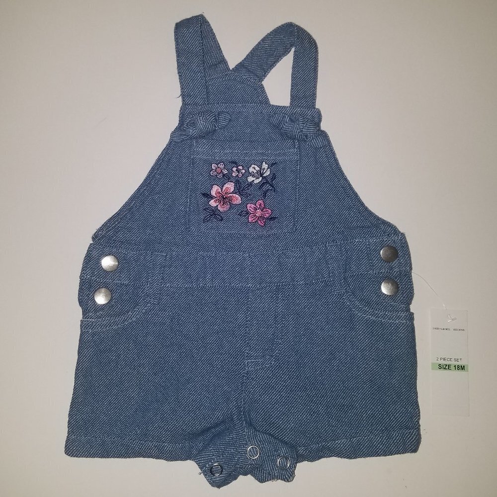 NWT Kids Headquarters Blue Shortalls Baby Girl 18 Months Overall Shorts Flowers